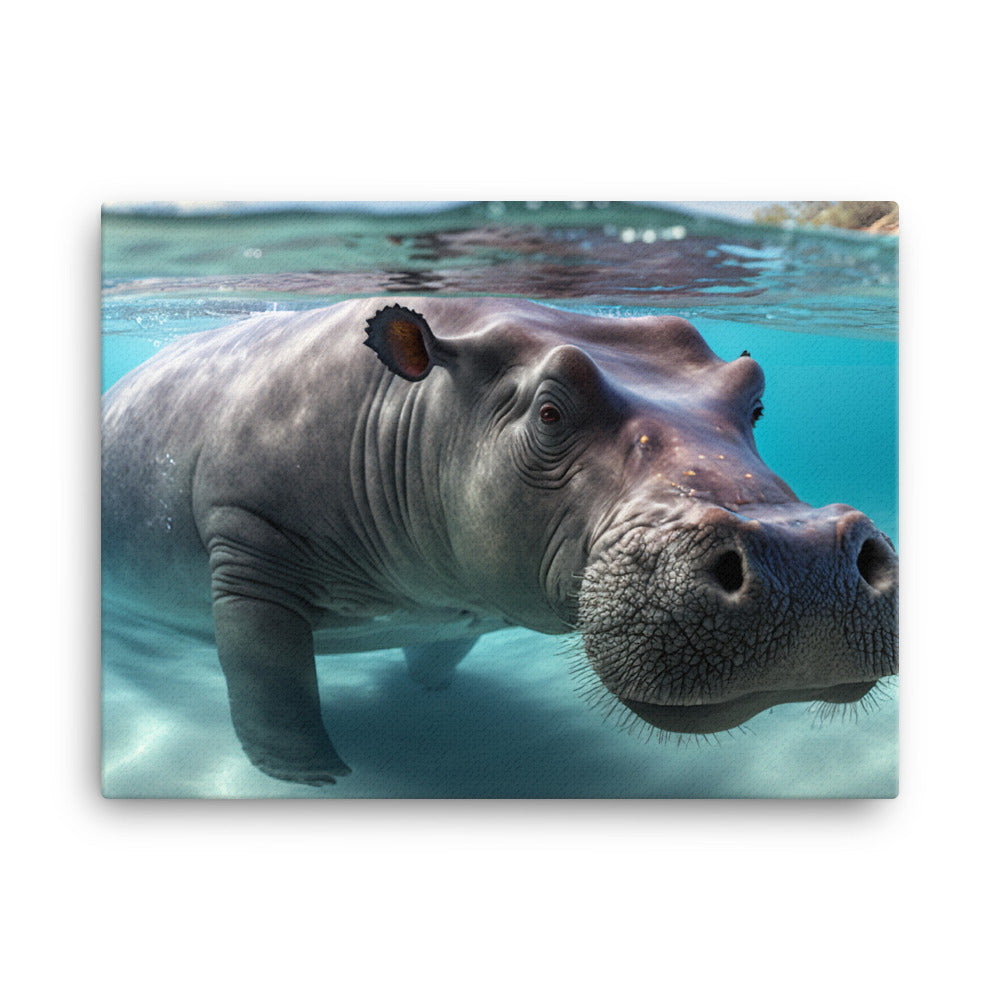 A hippo enjoying a leisurely swim canvas - Posterfy.AI