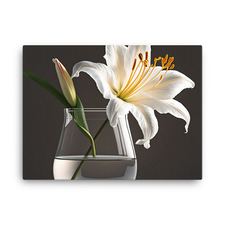 Large white lily by placing it in a simple glass vase canvas - Posterfy.AI