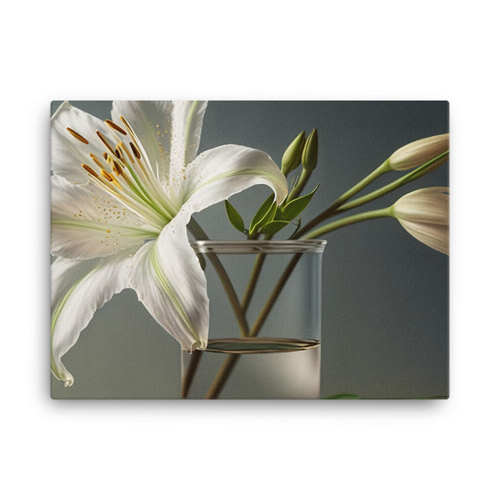 Large white lily by placing it in a simple glass vase canvas - Posterfy.AI