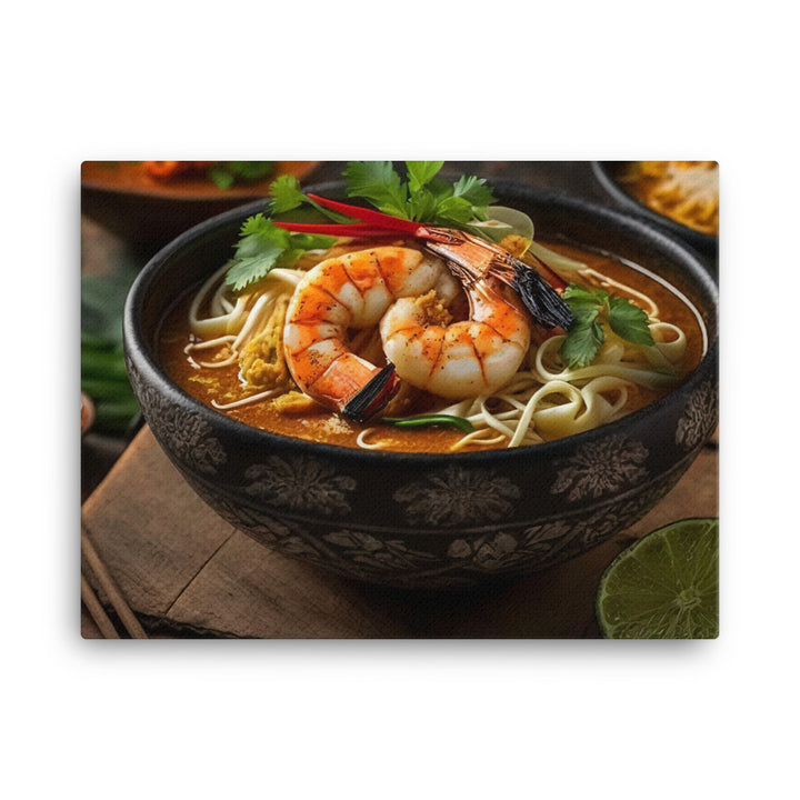 A hearty bowl of laksa with prawns canvas - Posterfy.AI