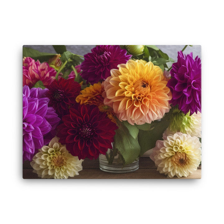 Dahlia Bouquet on a Wooden Table canvas - Posterfy.AI