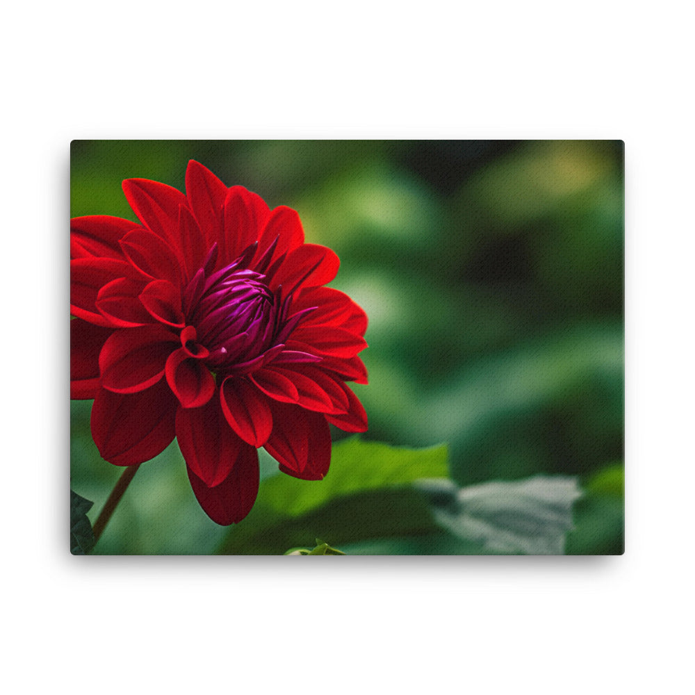 Crimson Dahlia in the Garden canvas - Posterfy.AI