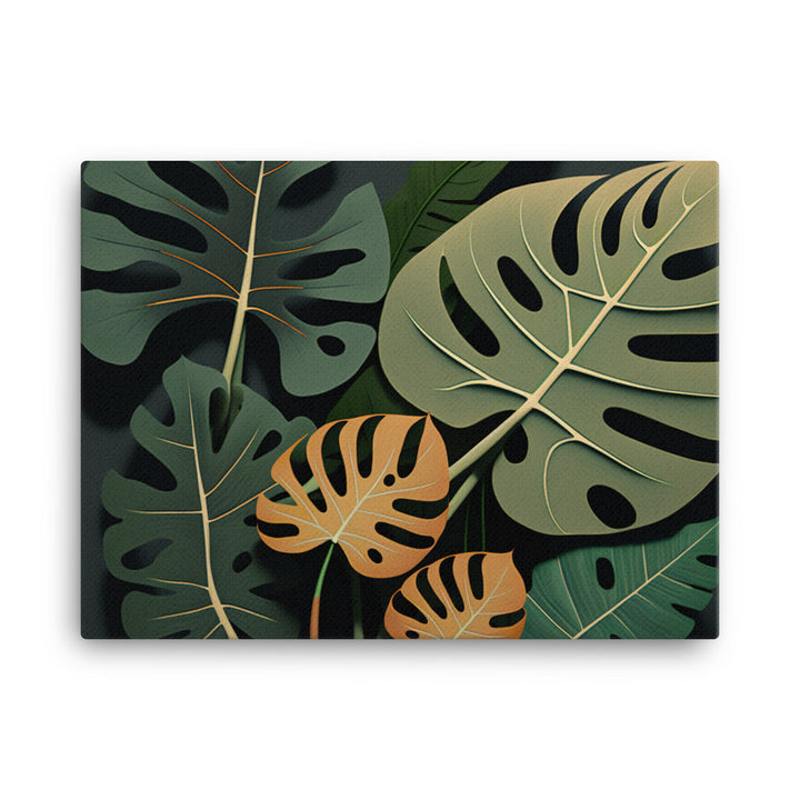 Monstera leaves in vibrant colors canvas - Posterfy.AI