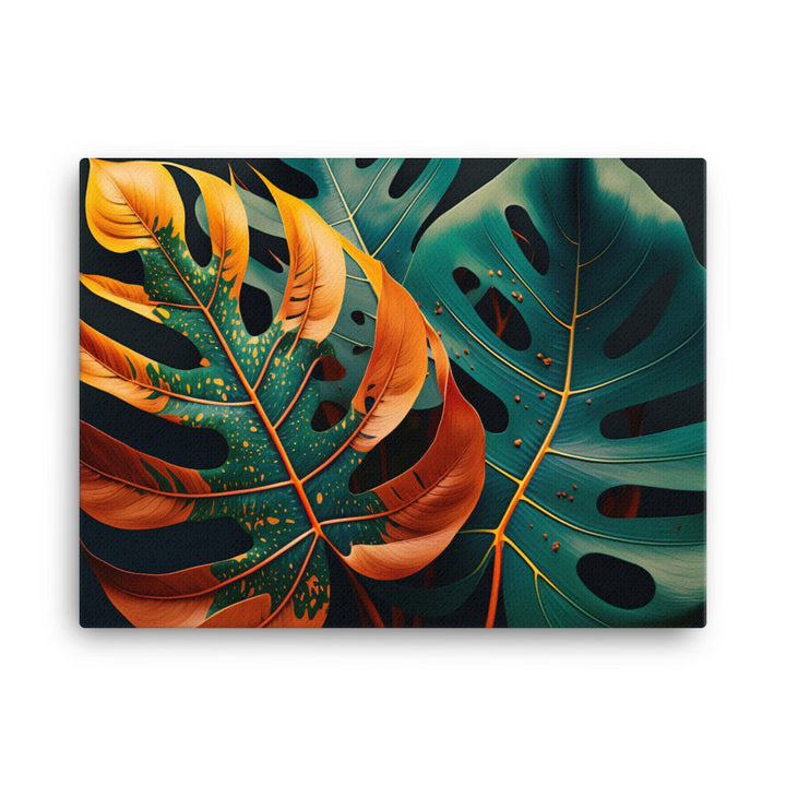 Monstera leaves in vibrant colors canvas - Posterfy.AI