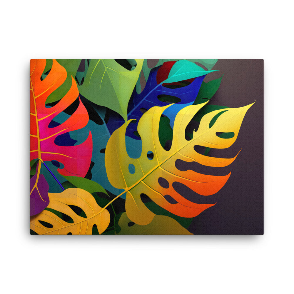 Monstera leaves in vibrant colors canvas - Posterfy.AI