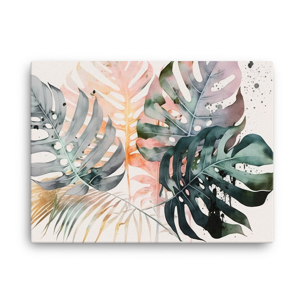 Monstera leaves in pale pastel colors canvas - Posterfy.AI