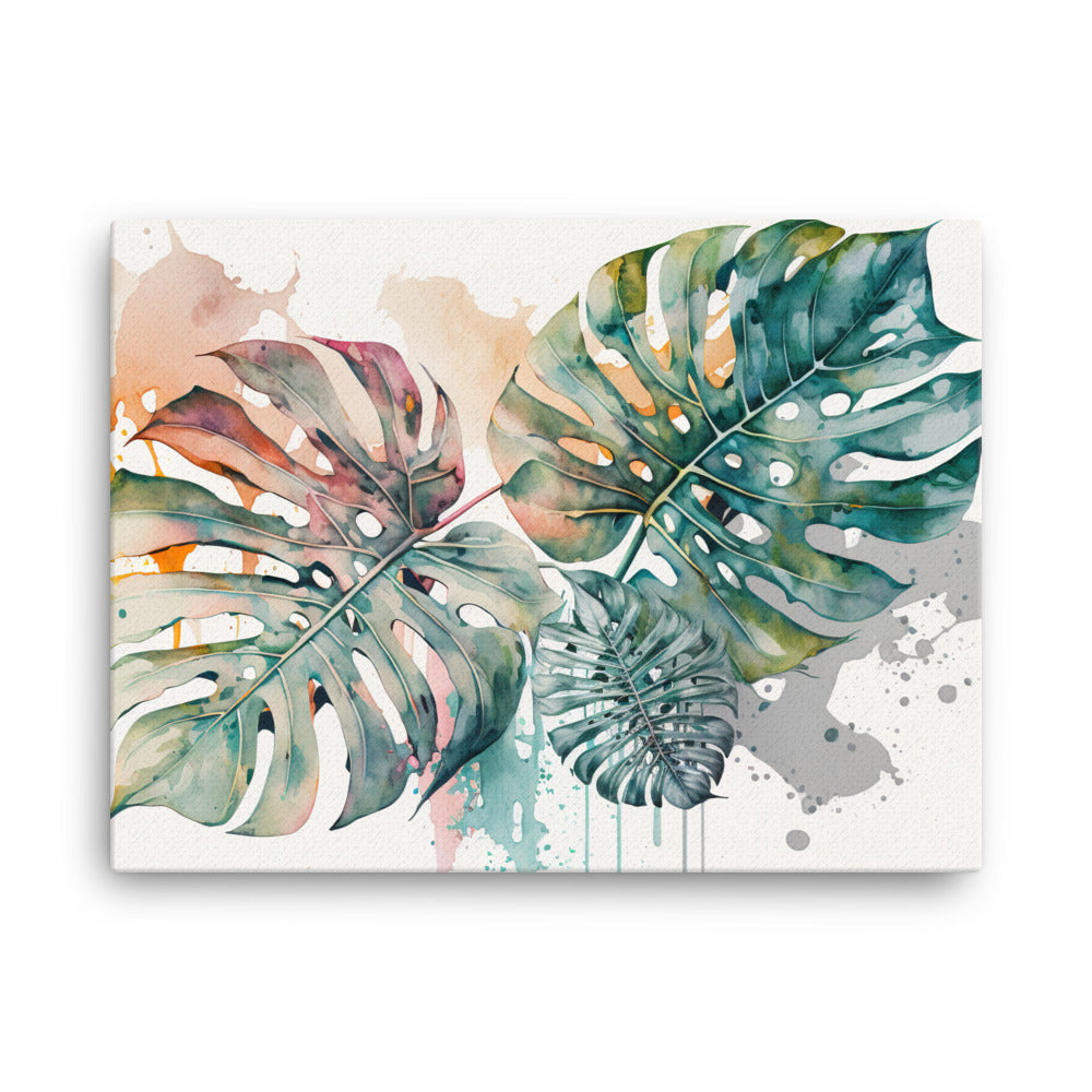 Monstera leaves in pale pastel colors canvas - Posterfy.AI