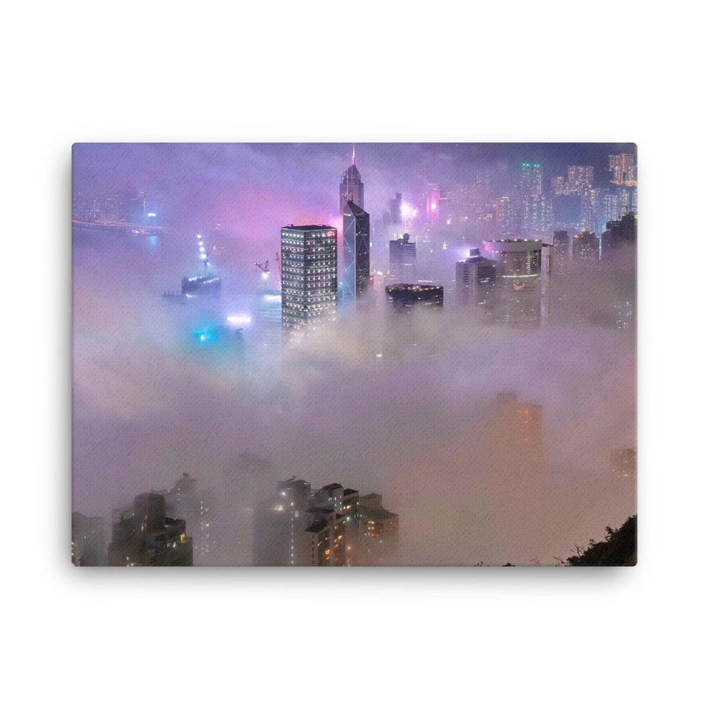 Hong Kong Blanketed in Fog canvas - Posterfy.AI