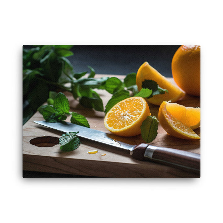 Oranges on a Cutting Board canvas - Posterfy.AI