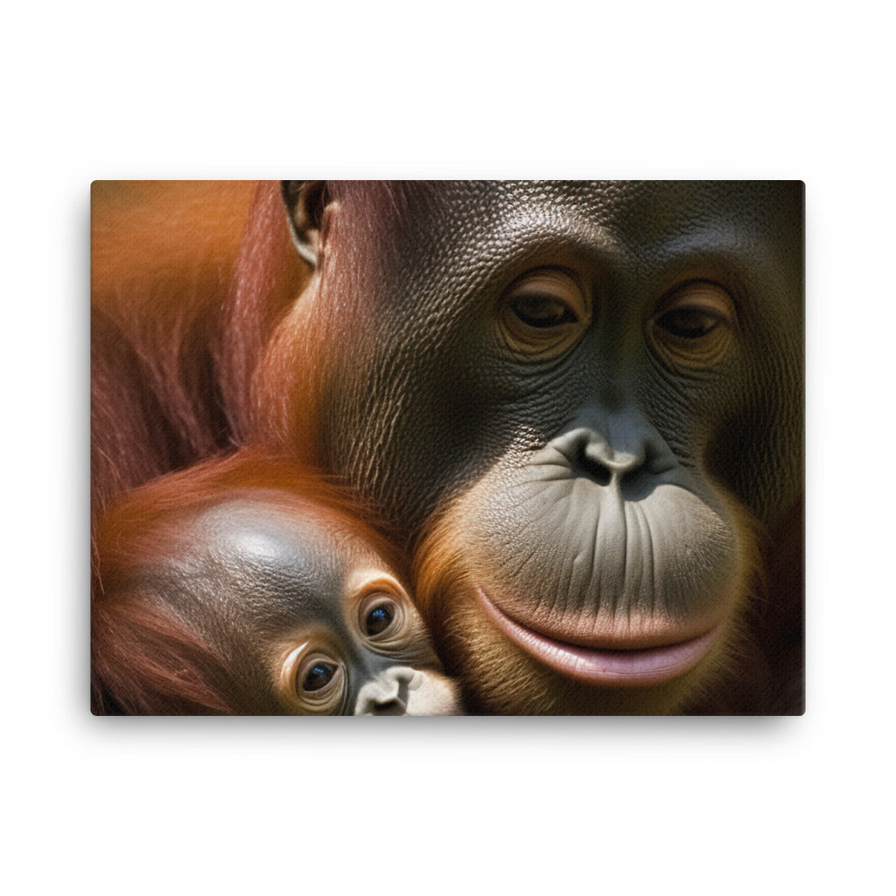Gentle Orangutan Mother and Baby canvas - Posterfy.AI