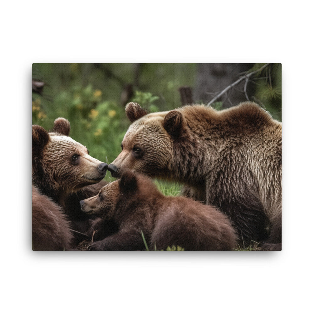 Adorable Grizzly Bear Family canvas - Posterfy.AI