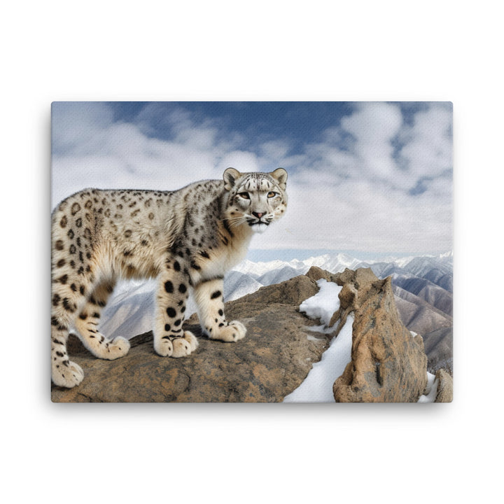 A Snow Leopard perched on a rocky outcrop canvas - Posterfy.AI