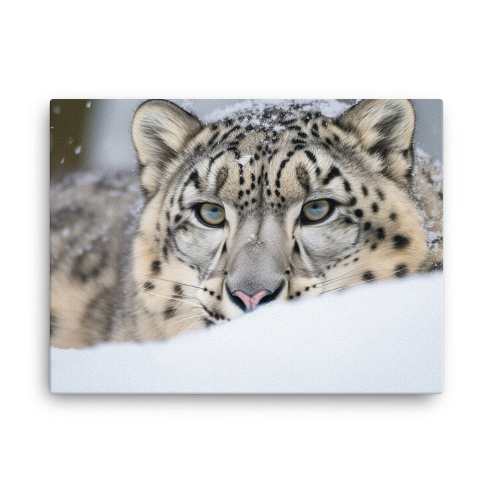 A Snow Leopard hiding in the snow canvas - Posterfy.AI