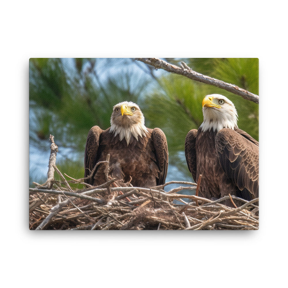 Bald Eagle in its Nest with Eaglets canvas - Posterfy.AI