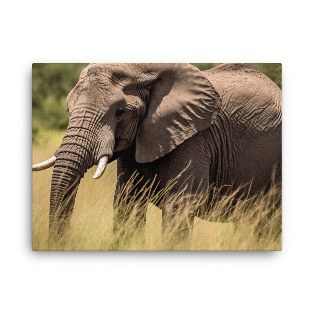 Majestic African Elephant Grazing in the Savannah canvas - Posterfy.AI