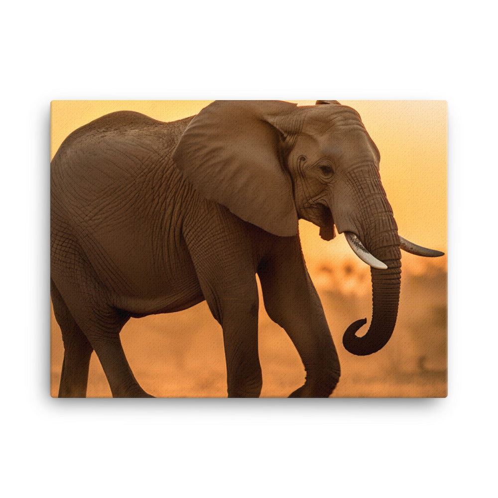 Graceful African Elephant Walking in the Sunset canvas - Posterfy.AI