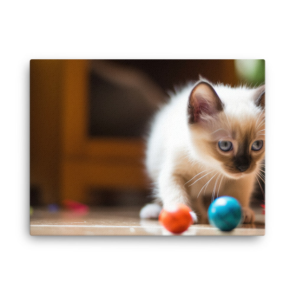 Adorable Balinese Kitten Playing with Toy canvas - Posterfy.AI