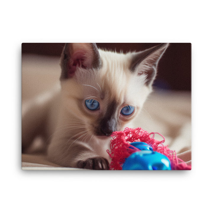 Adorable Balinese Kitten Playing with Toy canvas - Posterfy.AI