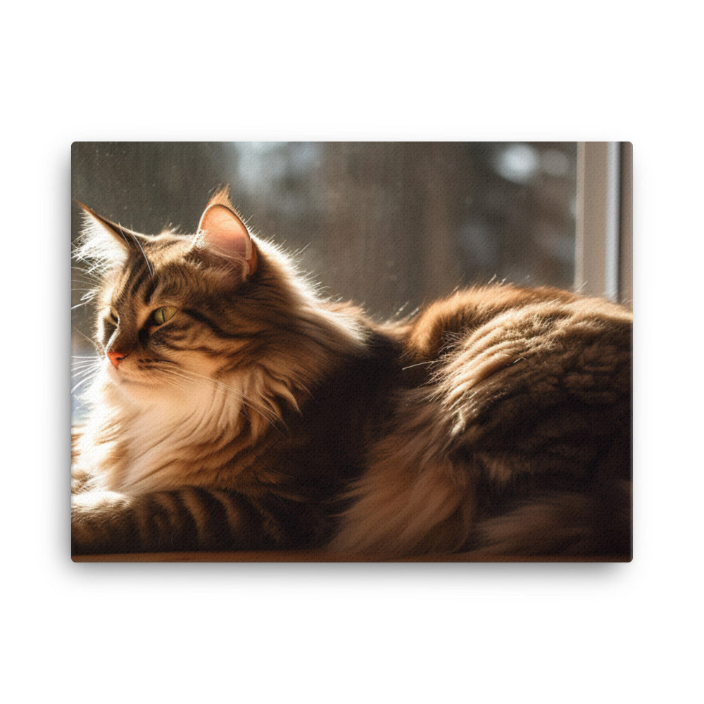 Norwegian Forest Cat Relaxing by the Window canvas - Posterfy.AI