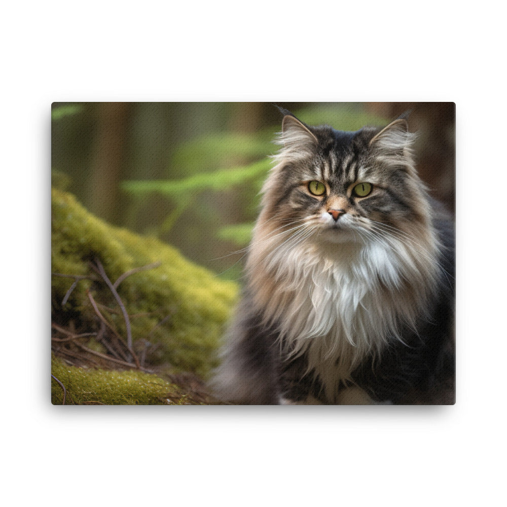 Majestic Norwegian Forest Cat in the Wild canvas - Posterfy.AI
