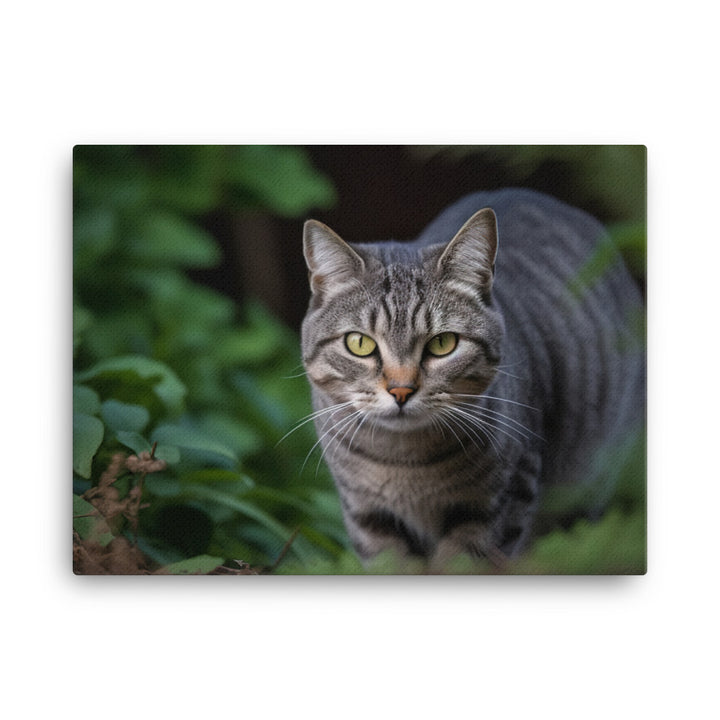 Curious American Shorthair exploring the garden canvas - Posterfy.AI