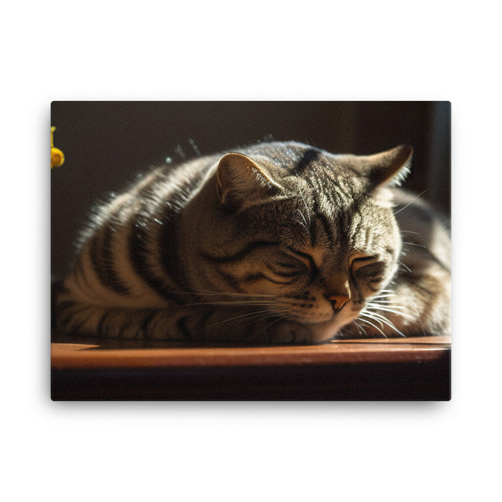 Scottish Fold cat basking in a sunbeam canvas - Posterfy.AI