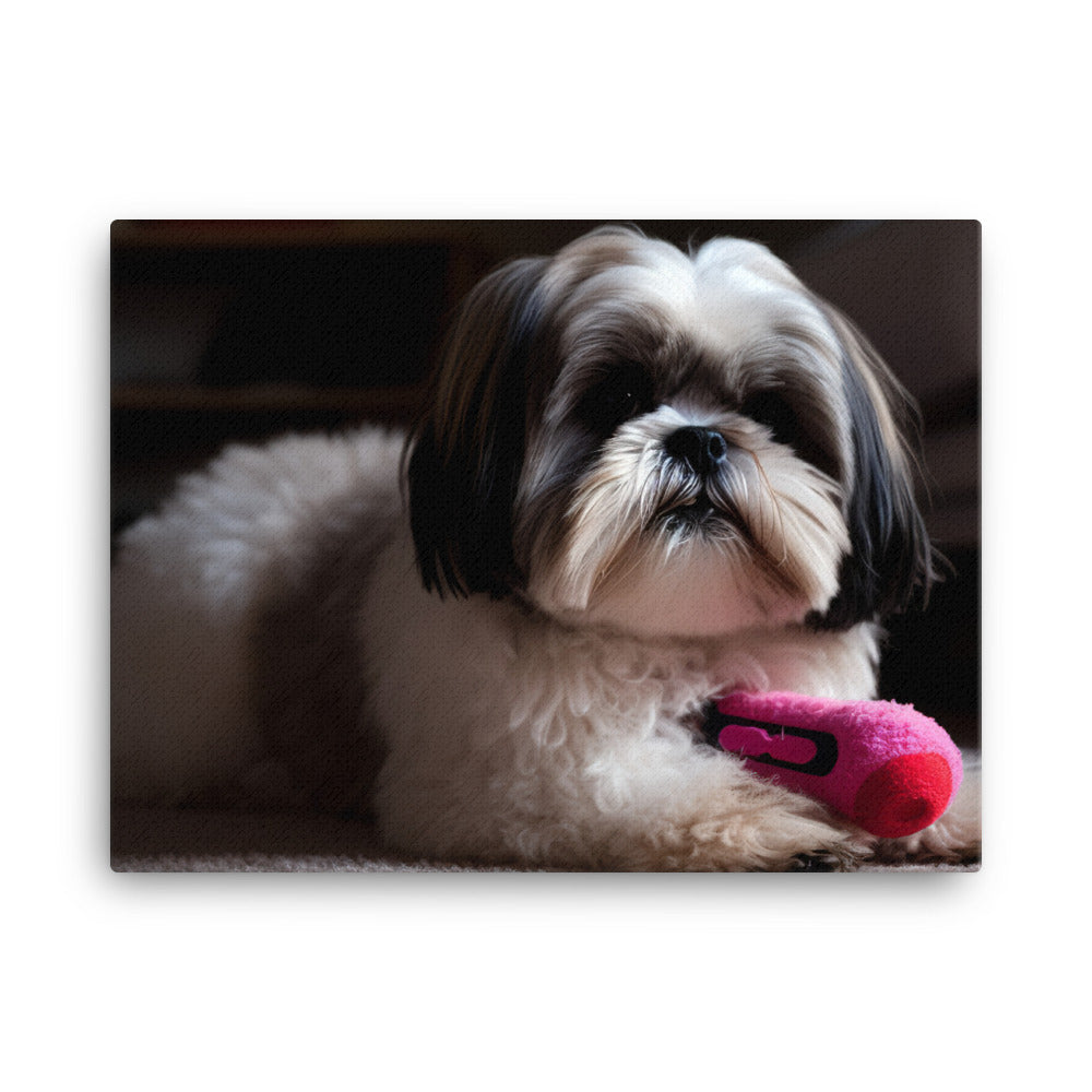 Shih Tzu Posing with a Toy canvas - Posterfy.AI