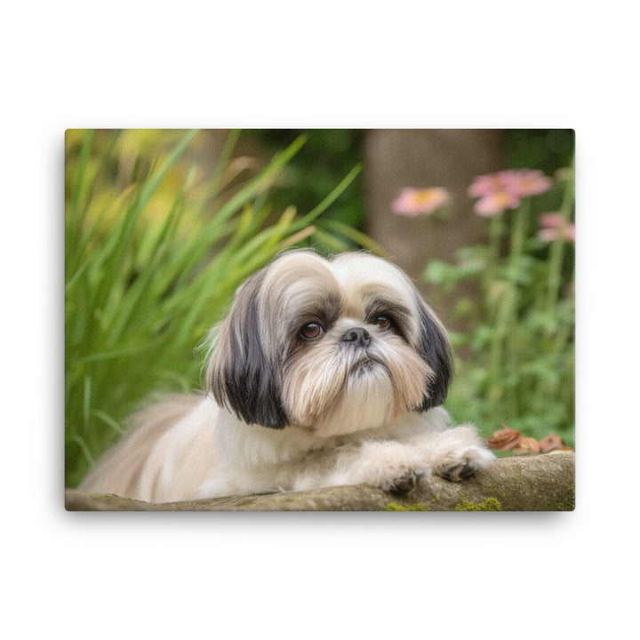 Regal Shih Tzu Posing in the Garden canvas - Posterfy.AI