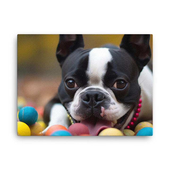 Happy Boston Terrier with Toys canvas - Posterfy.AI