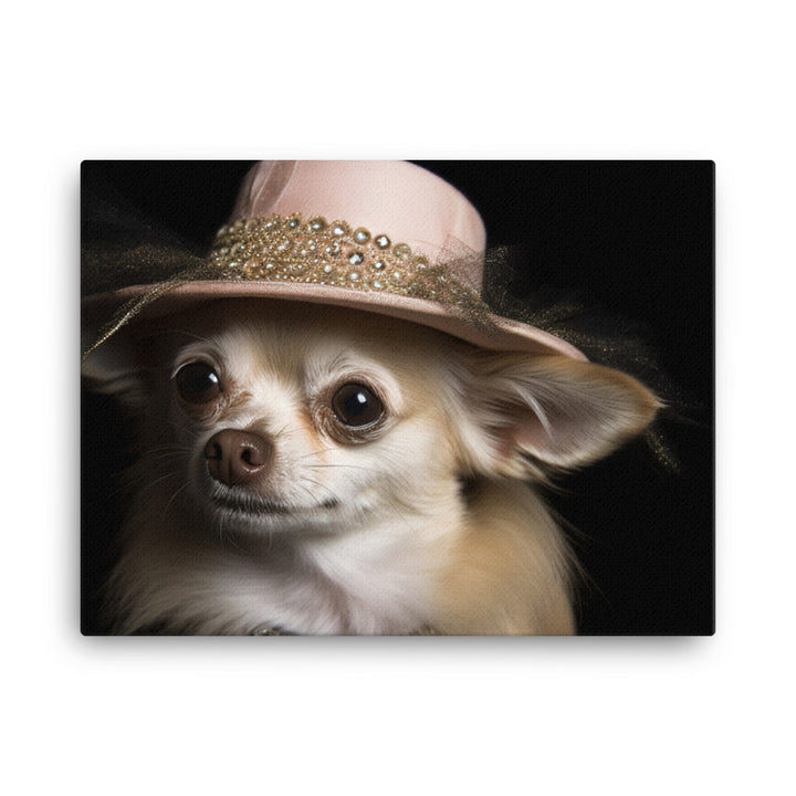 A Chihuahua posing with a boa and hat canvas - Posterfy.AI