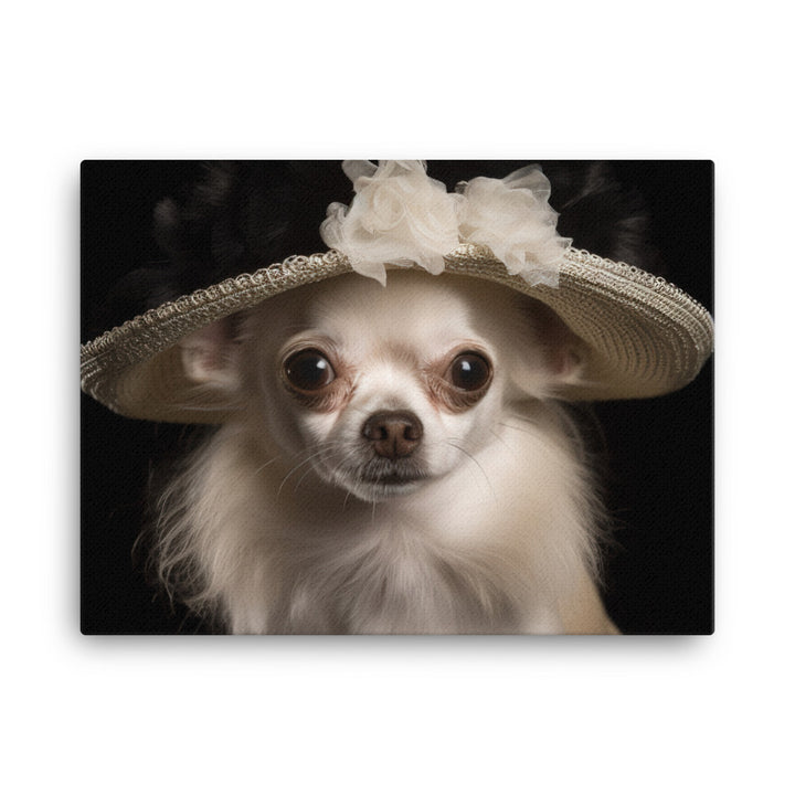 A Chihuahua posing with a boa and hat canvas - Posterfy.AI