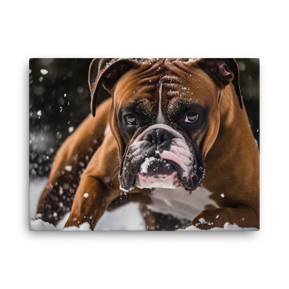 Boxer in the Snow canvas - Posterfy.AI