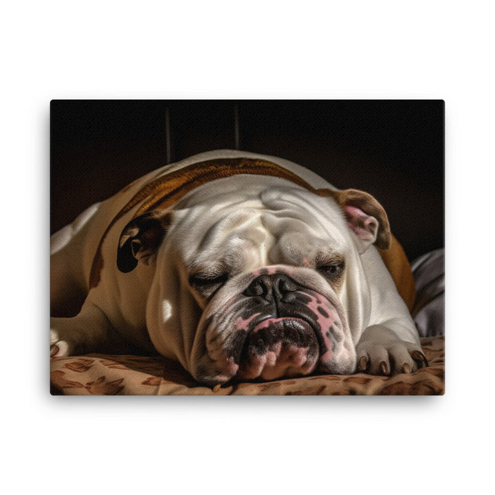 Sleepy Bulldog in His Bed canvas - Posterfy.AI