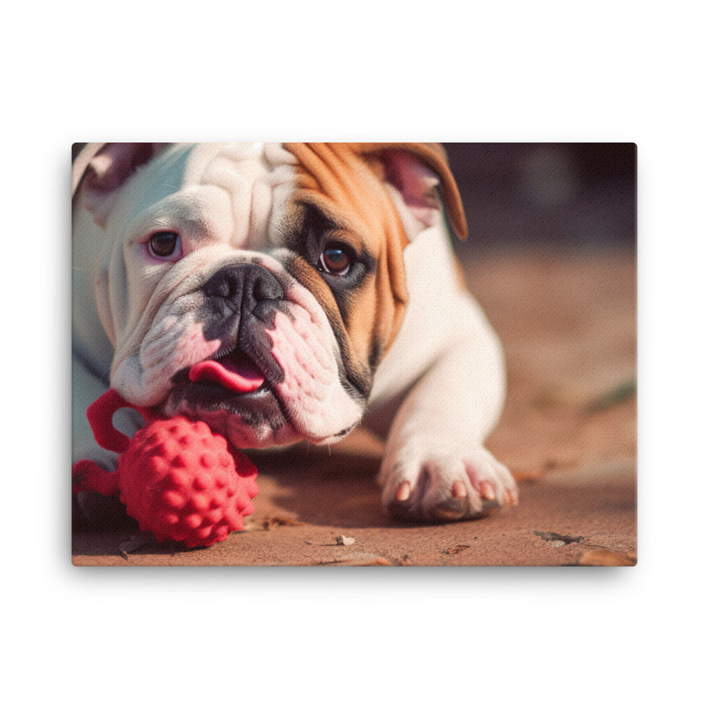 Silly Bulldog: Playful Pup with a Toy canvas - Posterfy.AI