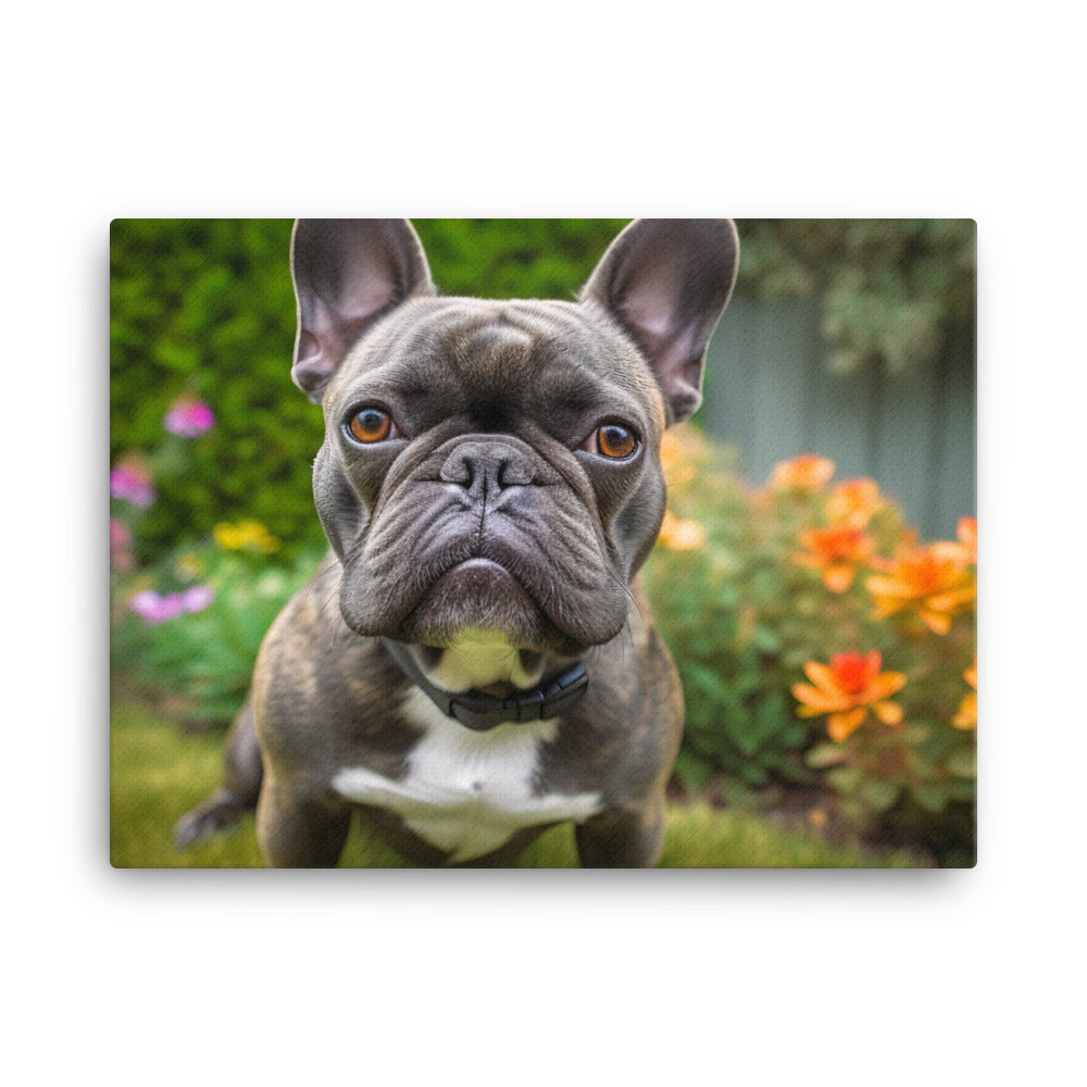 Frenchie in the garden canvas - Posterfy.AI