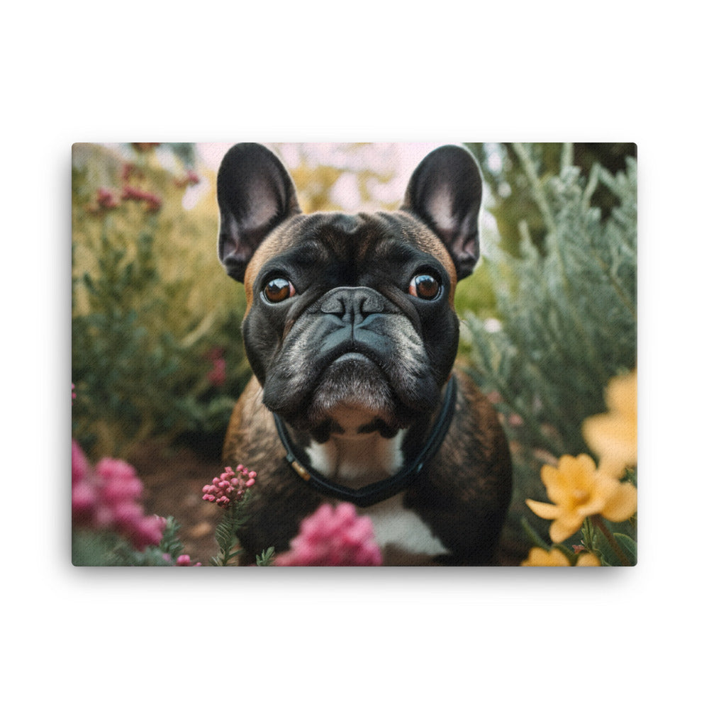 Frenchie in the garden canvas - Posterfy.AI