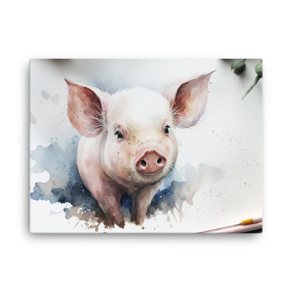 Pig in watercolour canvas - Posterfy.AI