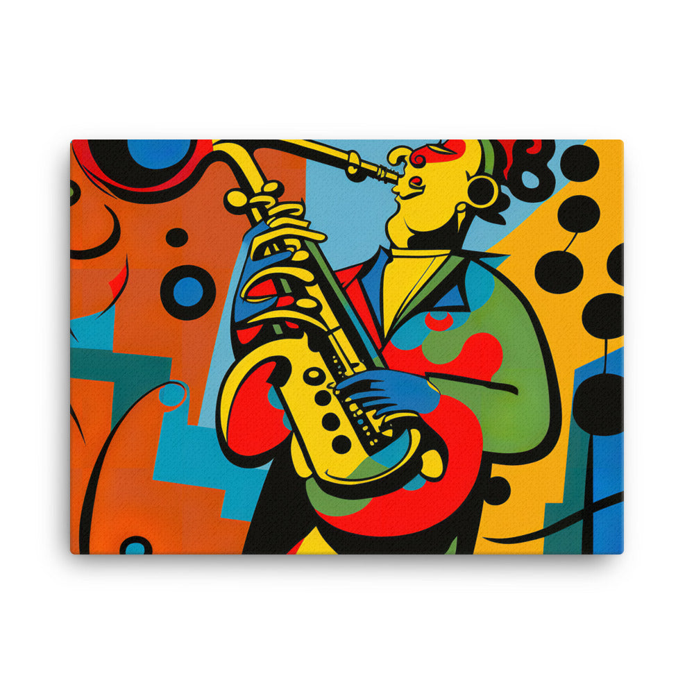 Saxophone player in simple abstract style canvas - Posterfy.AI