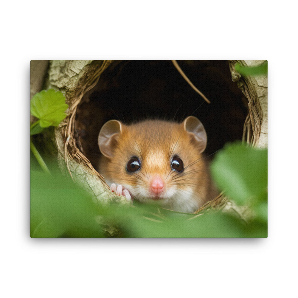 Adorable Dormouse peeking out of its nest canvas - Posterfy.AI