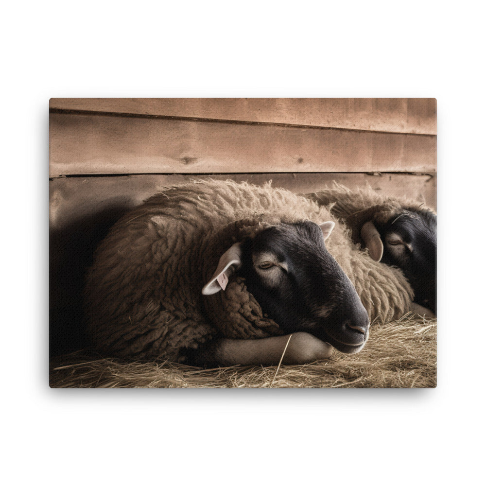 Sleepy Suffolk Sheep at the Barnyard canvas - Posterfy.AI
