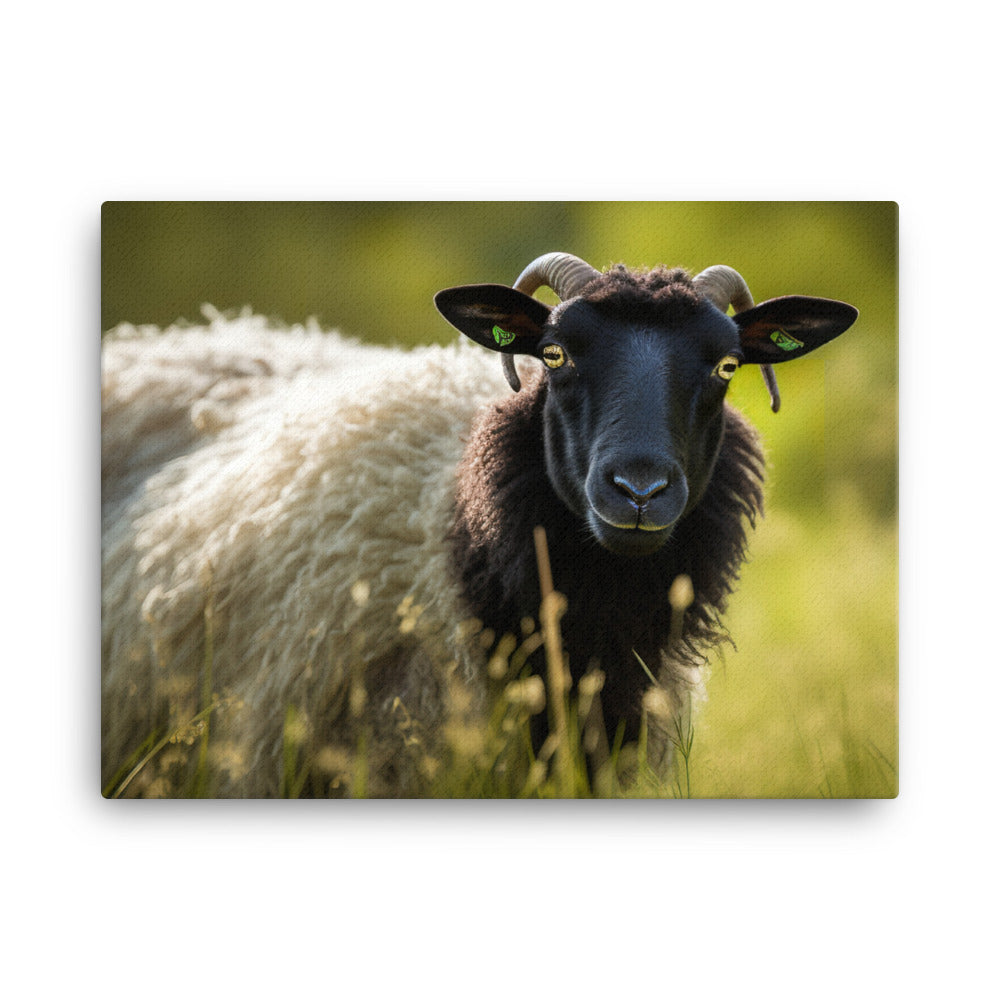Curious Suffolk Sheep Ewe in the Meadow canvas - Posterfy.AI