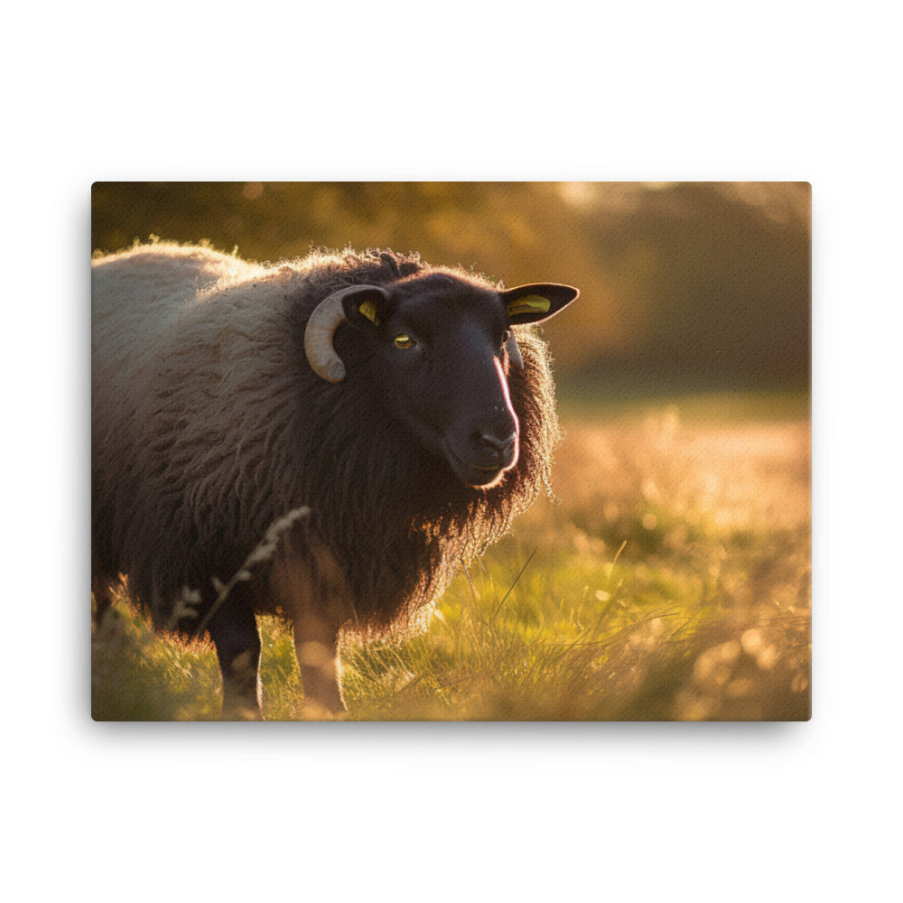Adorable Suffolk Sheep Grazing in the Sunset canvas - Posterfy.AI