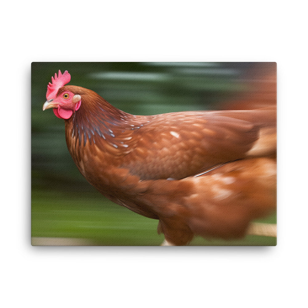 Rhode Island Red Chicken in Motion canvas - Posterfy.AI