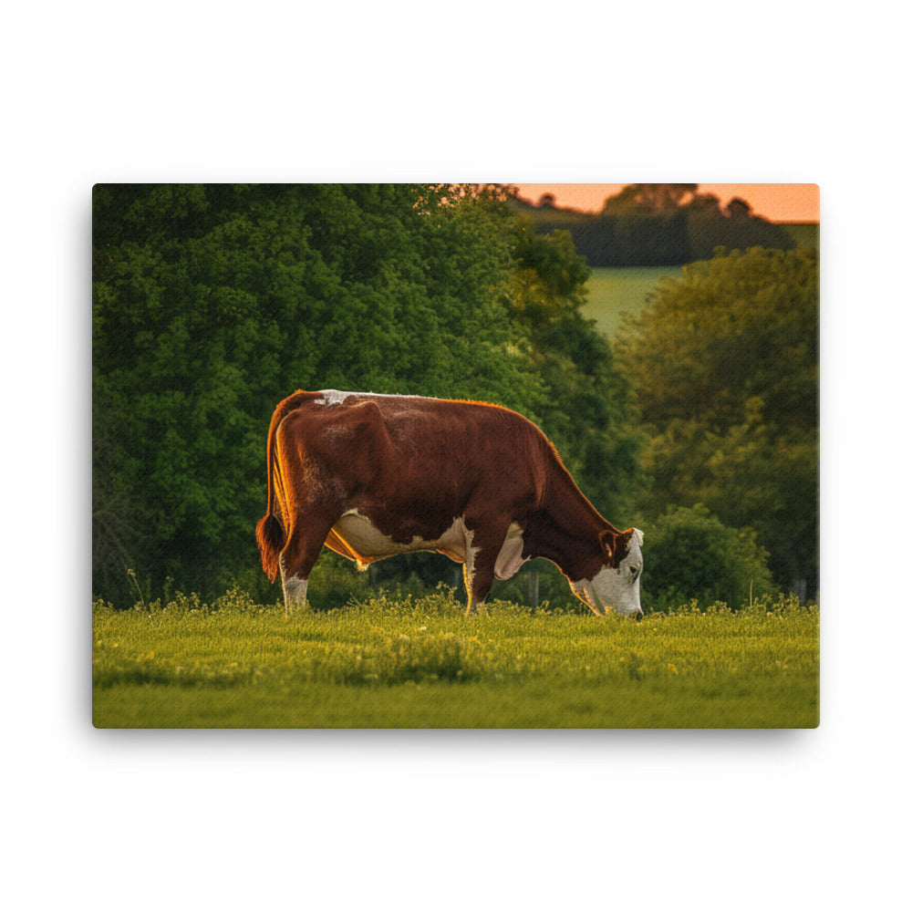 Hereford Cow grazing canvas - Posterfy.AI
