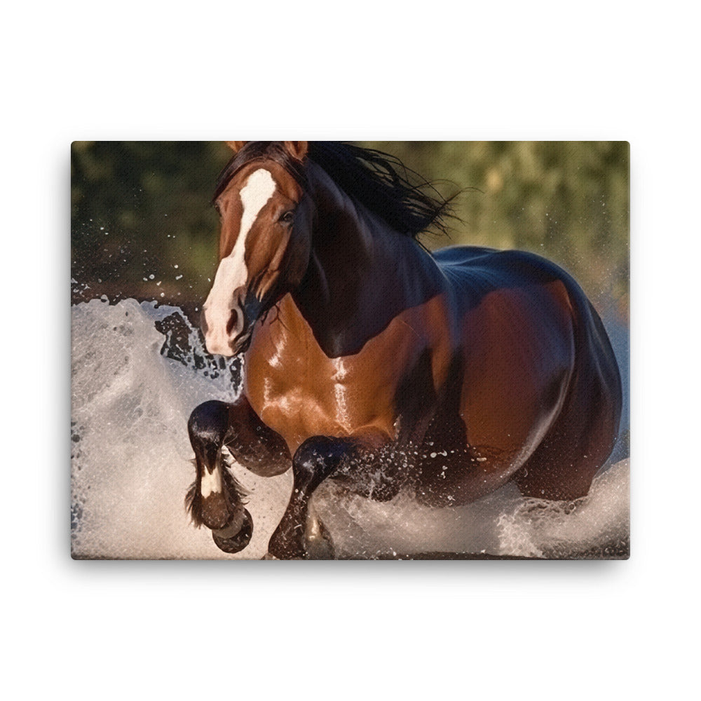Clydesdale Horse Running through Water canvas - Posterfy.AI