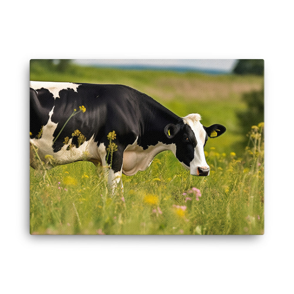 Holstein Cow Grazing in a Meadow canvas - Posterfy.AI