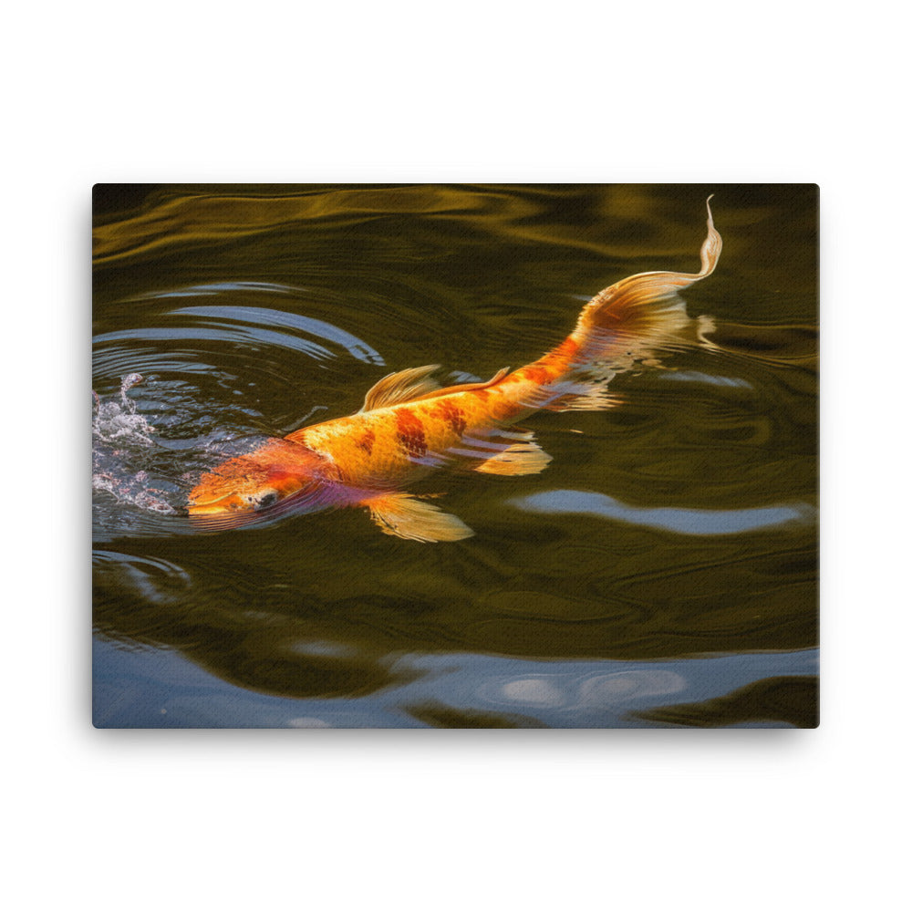 Golden Koi Swimming in Tranquil Pond canvas - Posterfy.AI