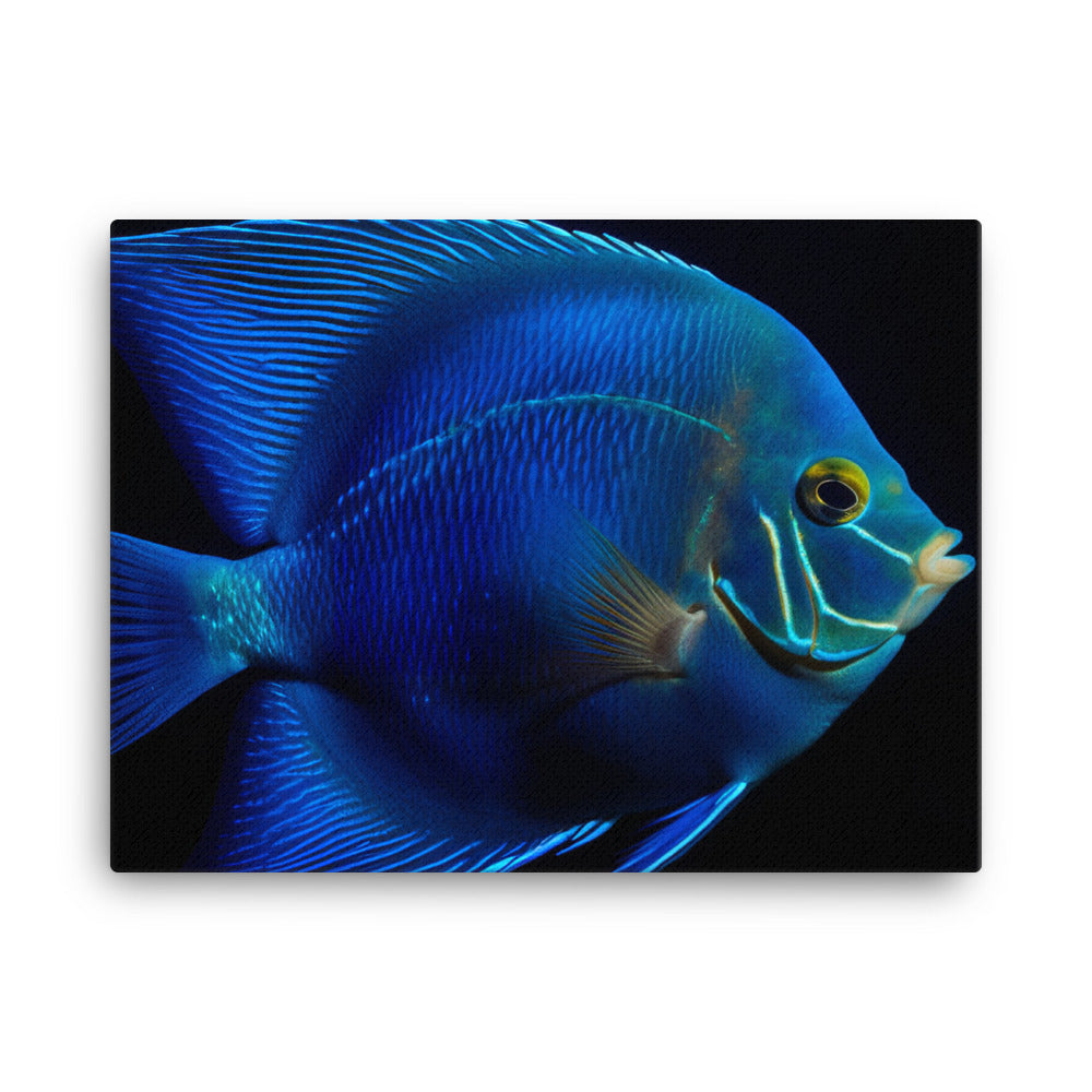 A Glowing Blue Angelfish in the Dark Abyss canvas - Posterfy.AI