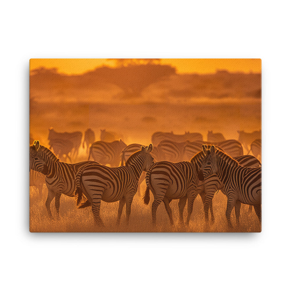 Zebra herd at sunset canvas - Posterfy.AI