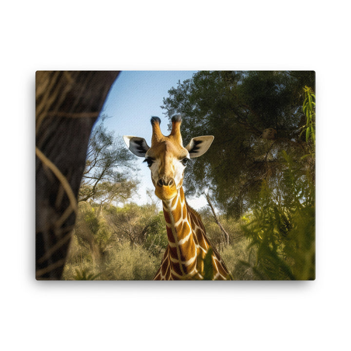 Curious Giraffe Peeking Through Trees canvas - Posterfy.AI